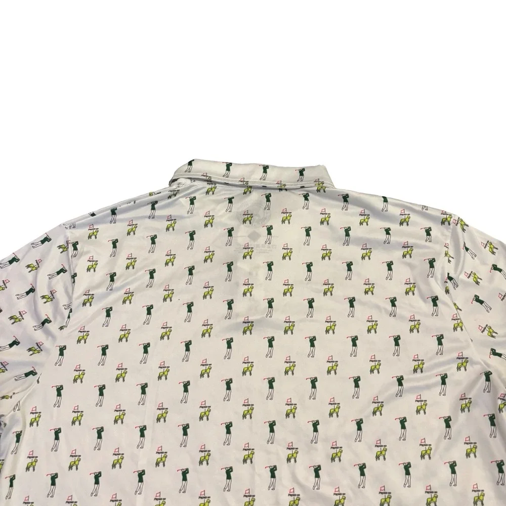 Proud 90 Mens XL Golf‎ Is Fun Performance Polo Shirt White Golfer Dog Print